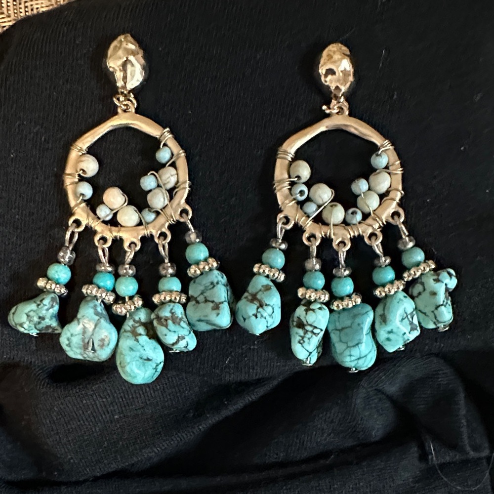 Turquoise and Gold Dangle Earrings